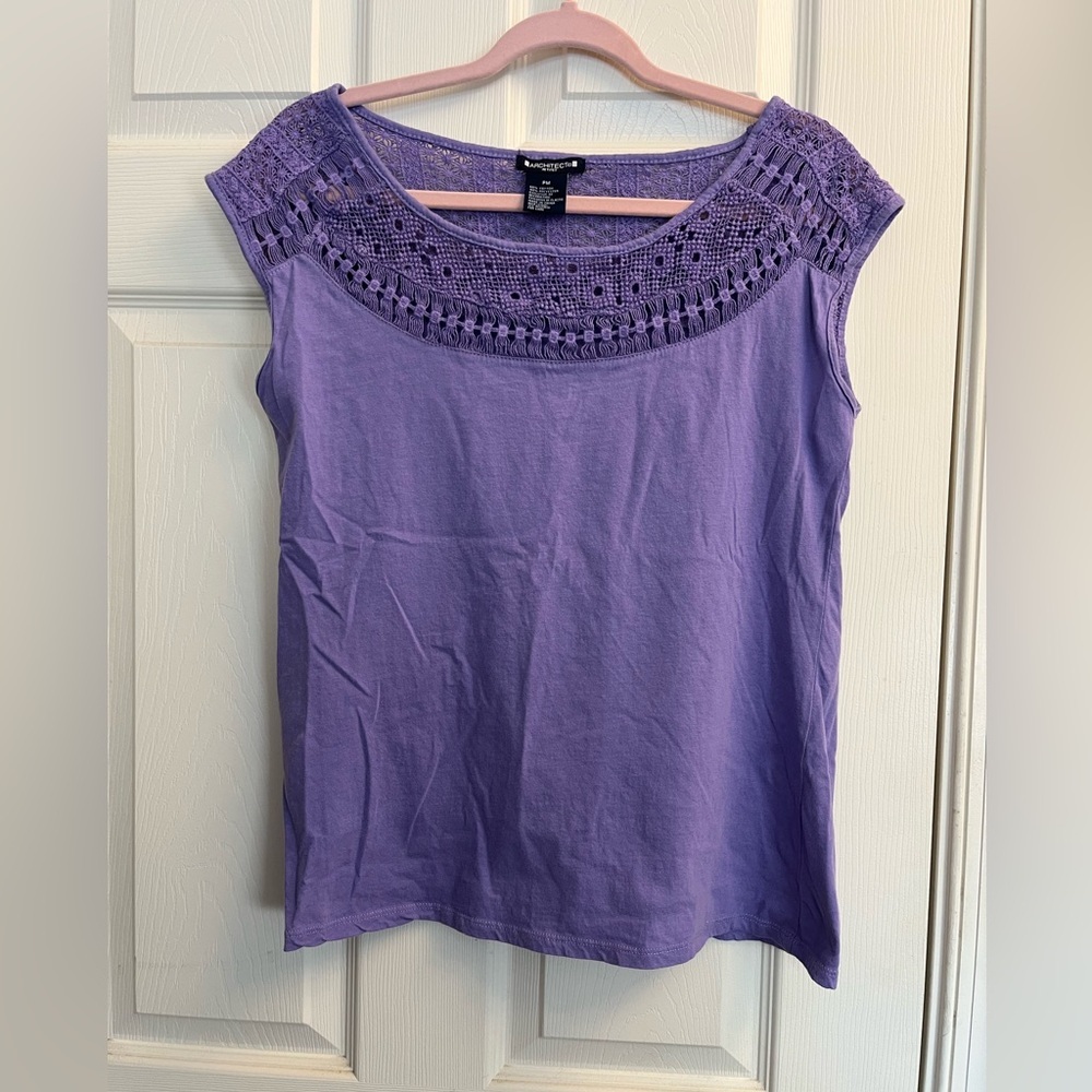 Architect Lavender Crochet Neck Tank Top Petite Medium